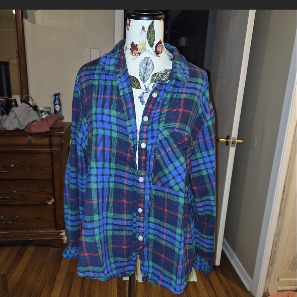 Aerie Plaid Shirt in Blue, Green, and Red